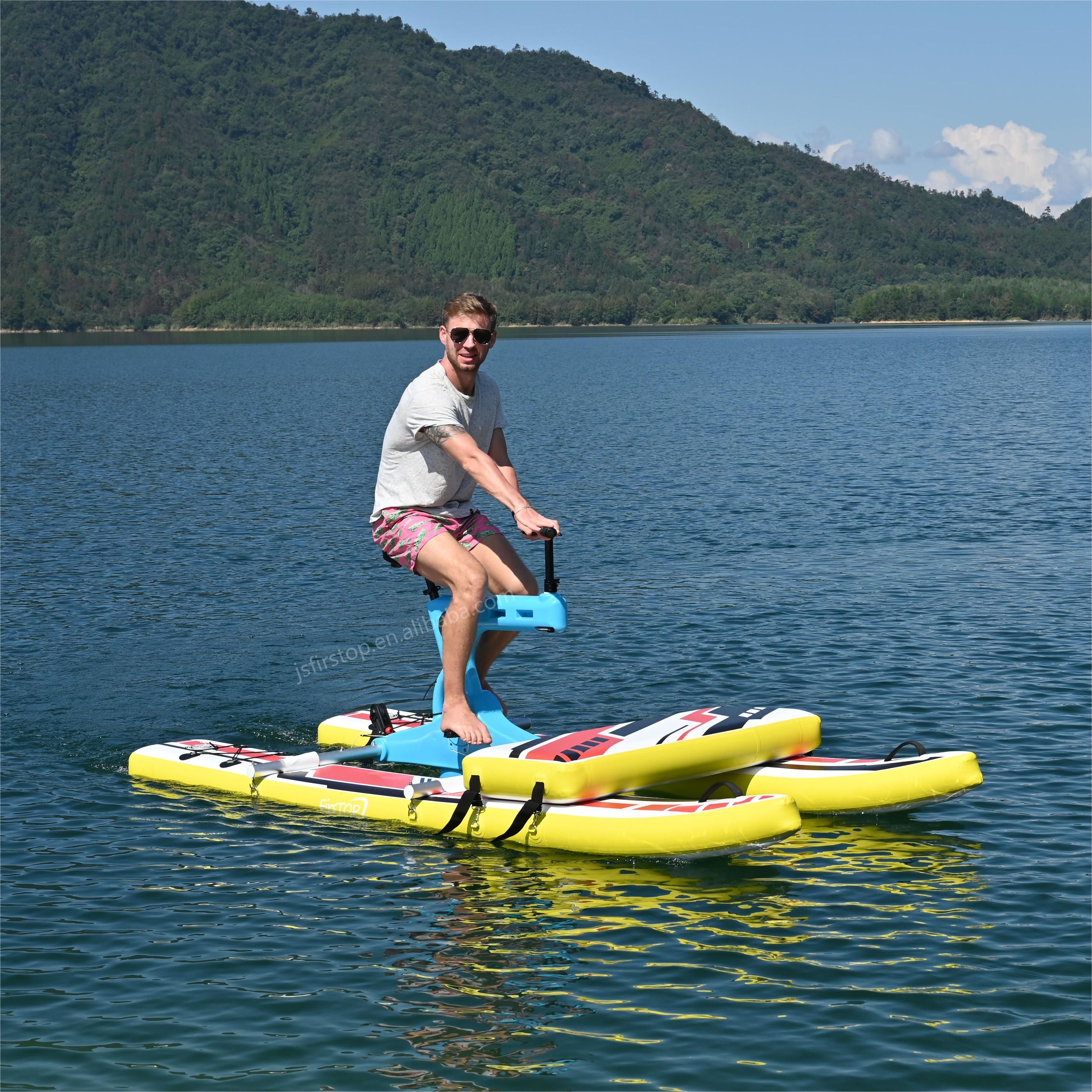 2023 Newly Water Play Equipment Inflatable Water Bicycle Pontoon Lake Sea Inflable Board with bike