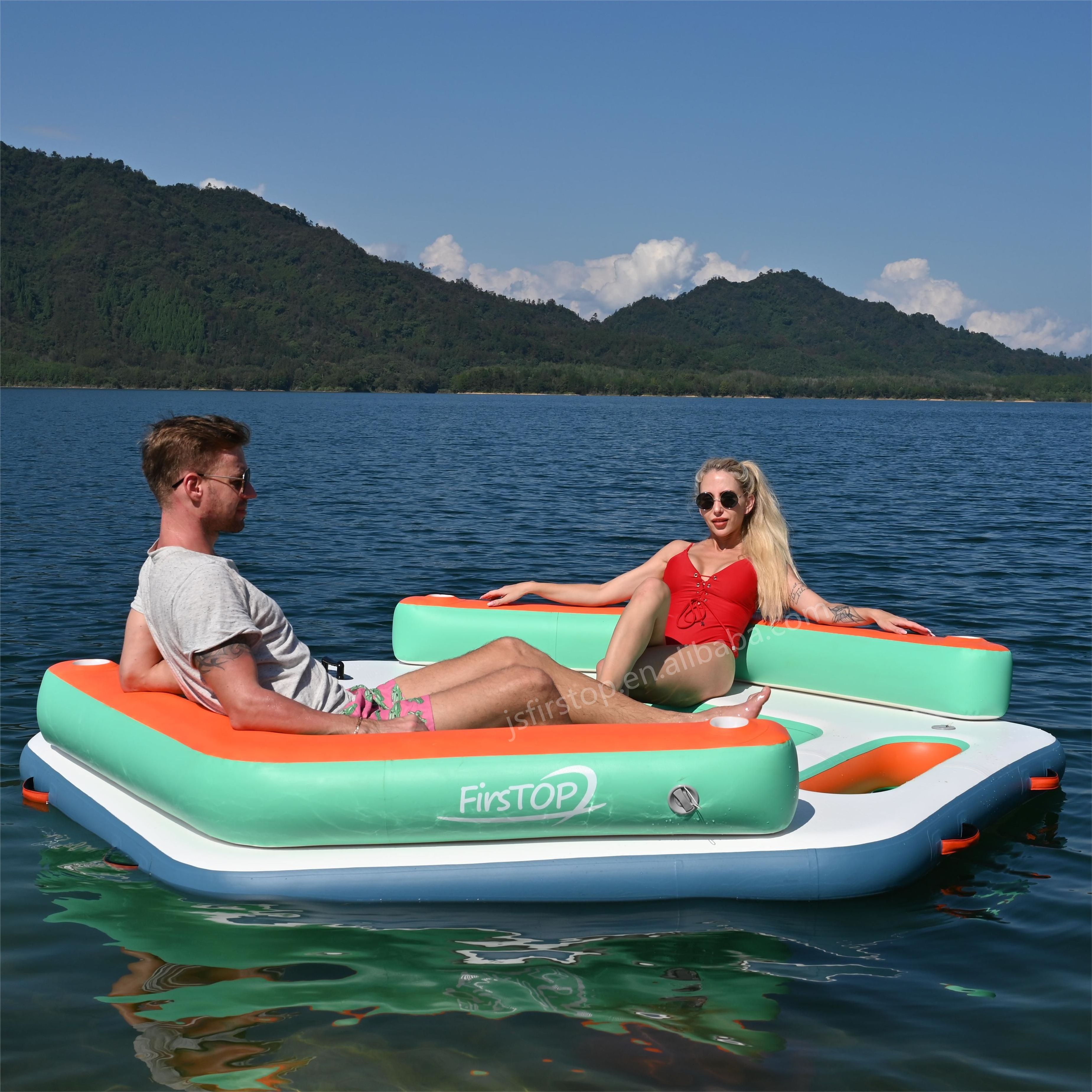 Hex Mesh Dock Custom Outdoor Water Play Equipment Inflatable Floating Sun Pad Float Island for Lake River