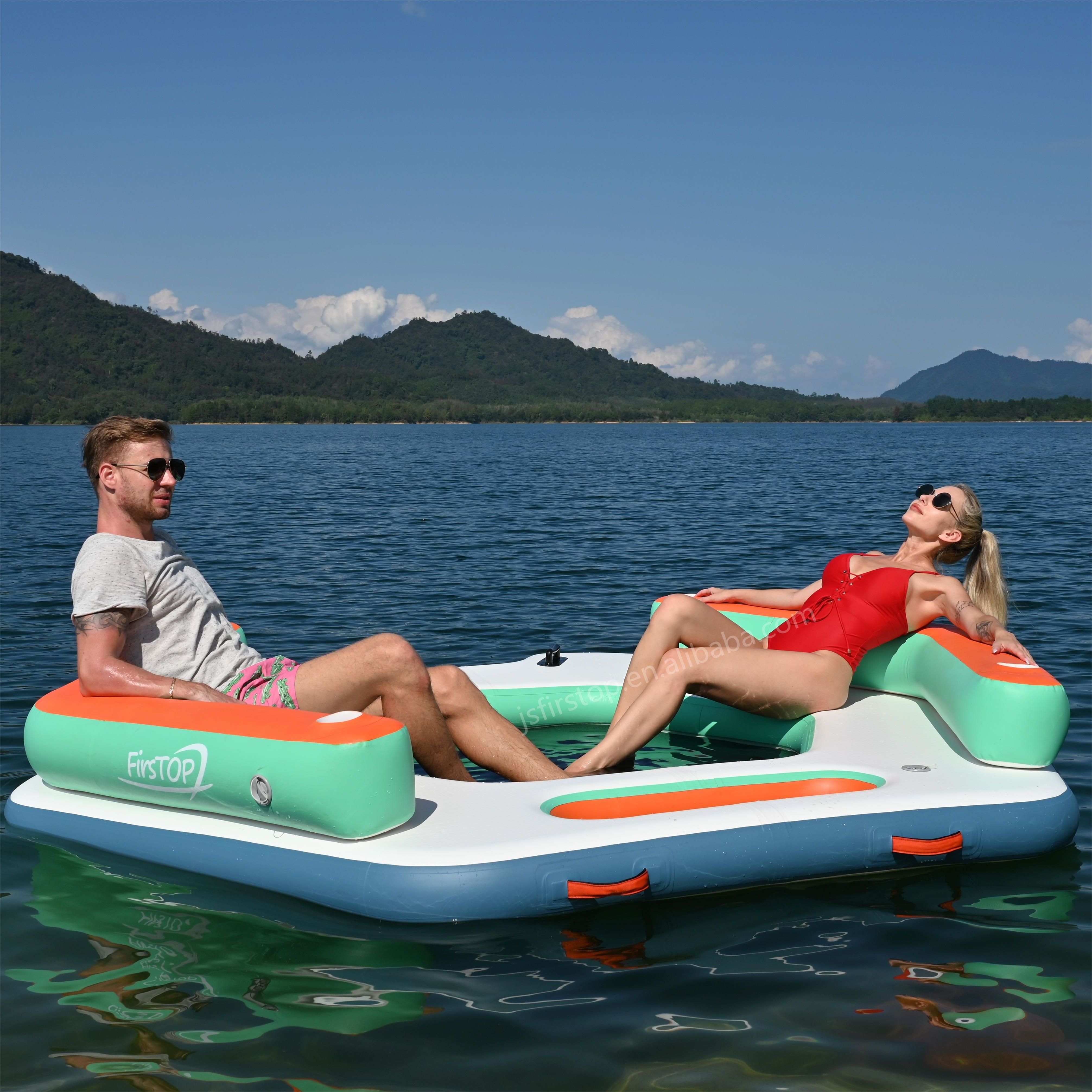 Hex Mesh Dock Custom Outdoor Water Play Equipment Inflatable Floating Sun Pad Float Island for Lake River