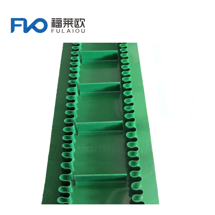 Green PVC T-type anti slip side wall baffle material conveyor belt customized by manufacturer