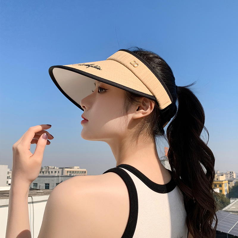 2024 New Summer Stripe Open /empty Top Hat for Women Outdoor sports Outgoing Sunshade Hat Versatile and Fashionable Sunscreen Ha