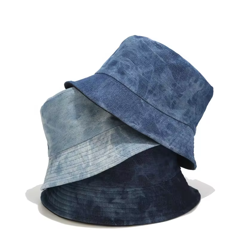 Fashion denim designer jeans blank custom logo fisherman bucket hats for women wholesale