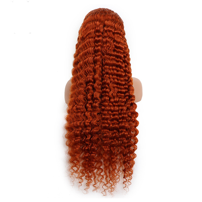 New Arrival Popular 350 Raw Brazilian Hair Wigs Orange Colored Deep Wave 16-30inch 13x4 Human Hair Swiss Lace Front Wig