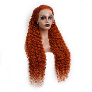 New Arrival Popular 350 Raw Brazilian Hair Wigs Orange Colored Deep Wave 16-30inch 13x4 Human Hair Swiss Lace Front Wig