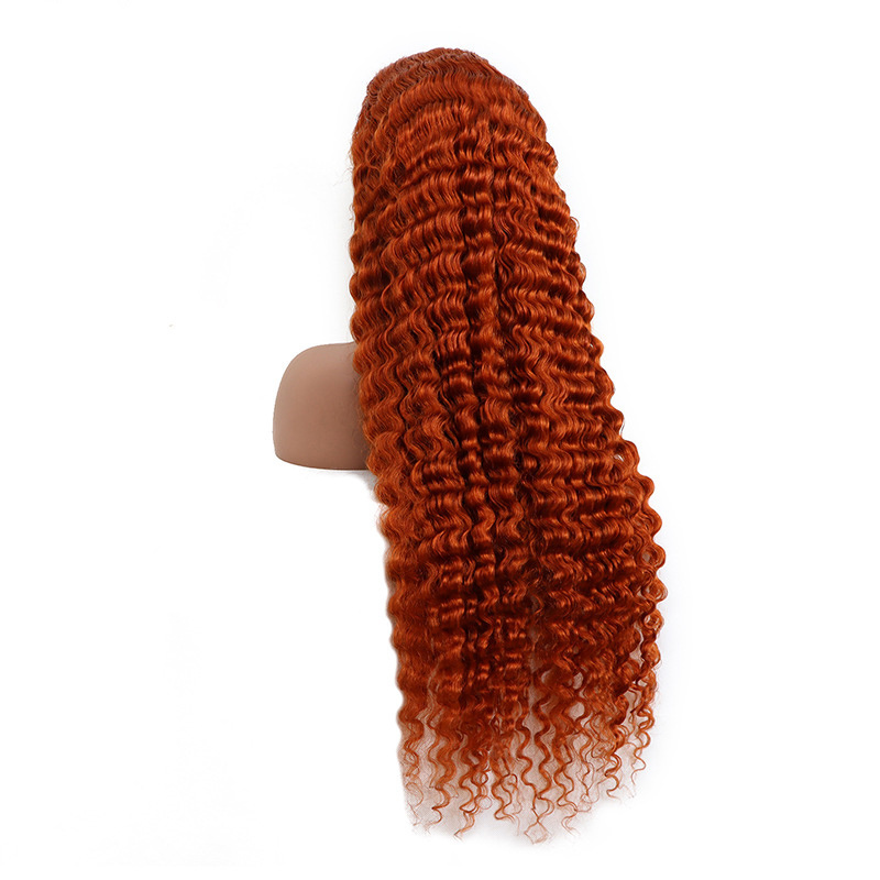 New Arrival Popular 350 Raw Brazilian Hair Wigs Orange Colored Deep Wave 16-30inch 13x4 Human Hair Swiss Lace Front Wig