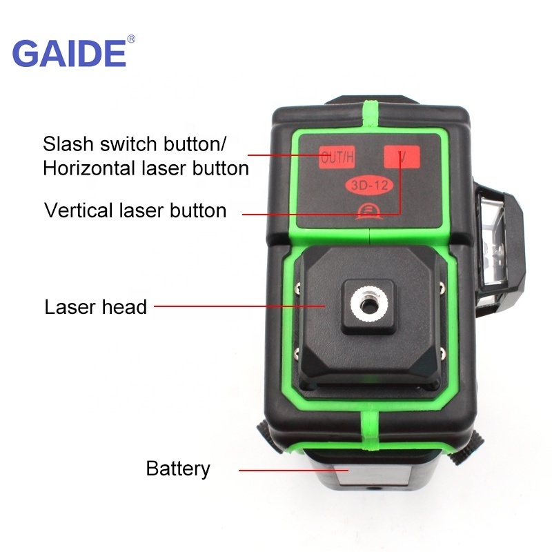 GAIDE high accuracy rotating 360 self-leveling nivel lazer 12 lines 3d green beam factory laser level