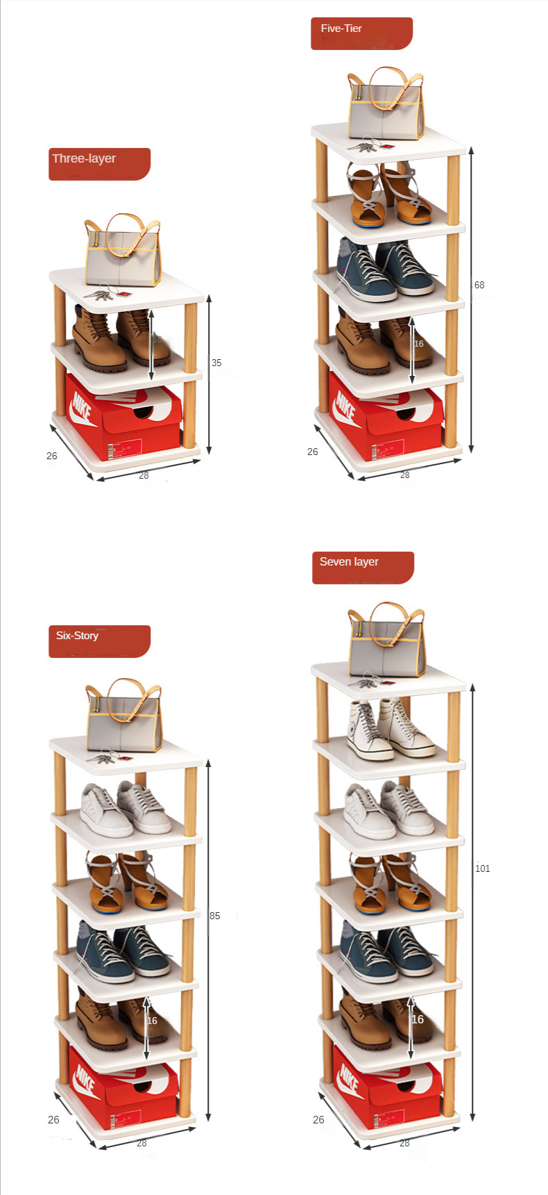 Door Entrance Small Simple 3/5/7/8 Layer Solid Wood Shoes Boot Shelf Racks for Home Corner