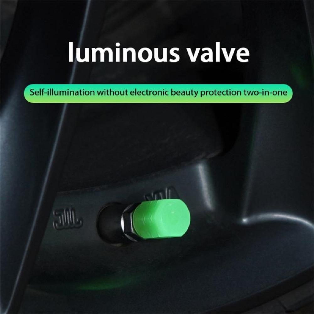 Fluorescence Effect Shiny Tire Valve Cap Wheel Hub Glowing Decorative Tyre Rim Stem Covers Universal Luminous Tire Valve Cap