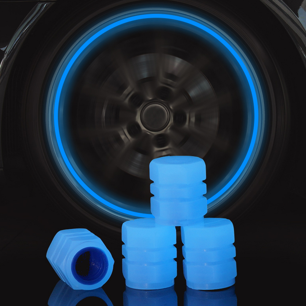 Fluorescence Effect Shiny Tire Valve Cap Wheel Hub Glowing Decorative Tyre Rim Stem Covers Universal Luminous Tire Valve Cap