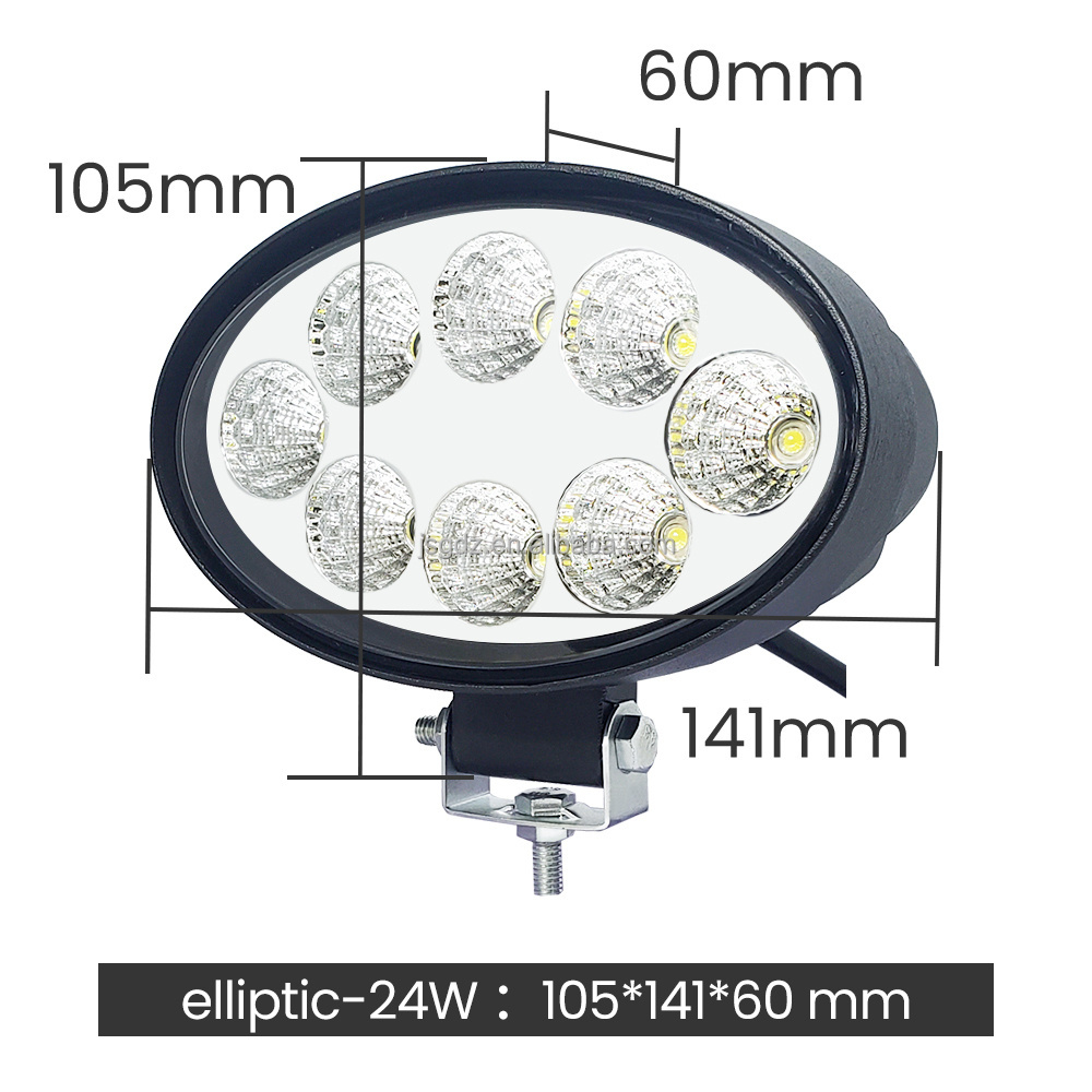 12V 24V utility auxiliary lights faros led para autos 24W Oval Led Working Light for John Deere Tractor Miller Floater Truck ATV