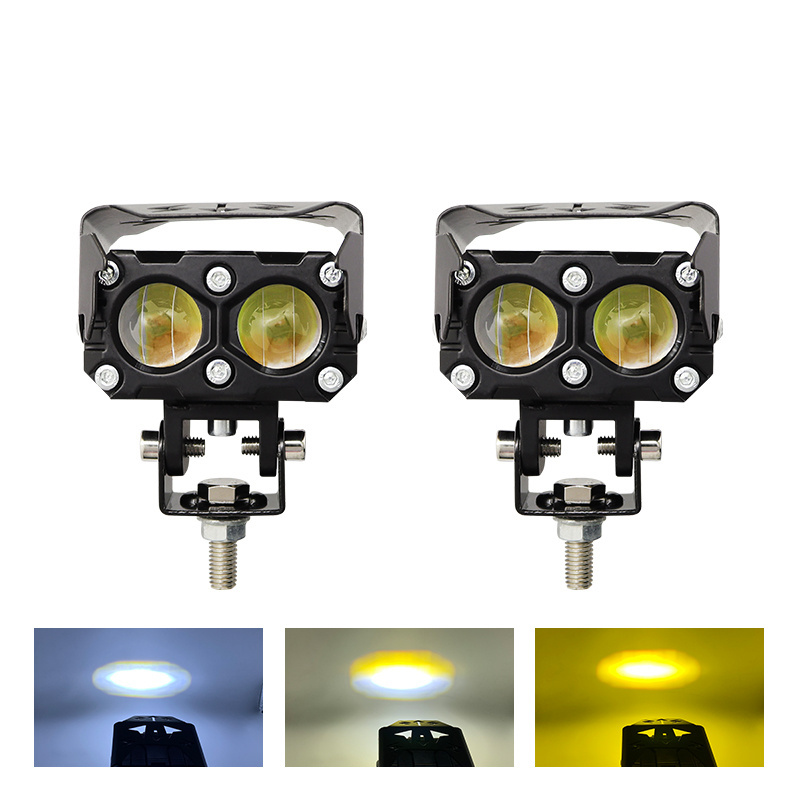 white yellow Motorcycle LED Driving Fog Lights Motorcycle LED Spotlights dual color Square Lens 20w led headlight For Pickup SUV