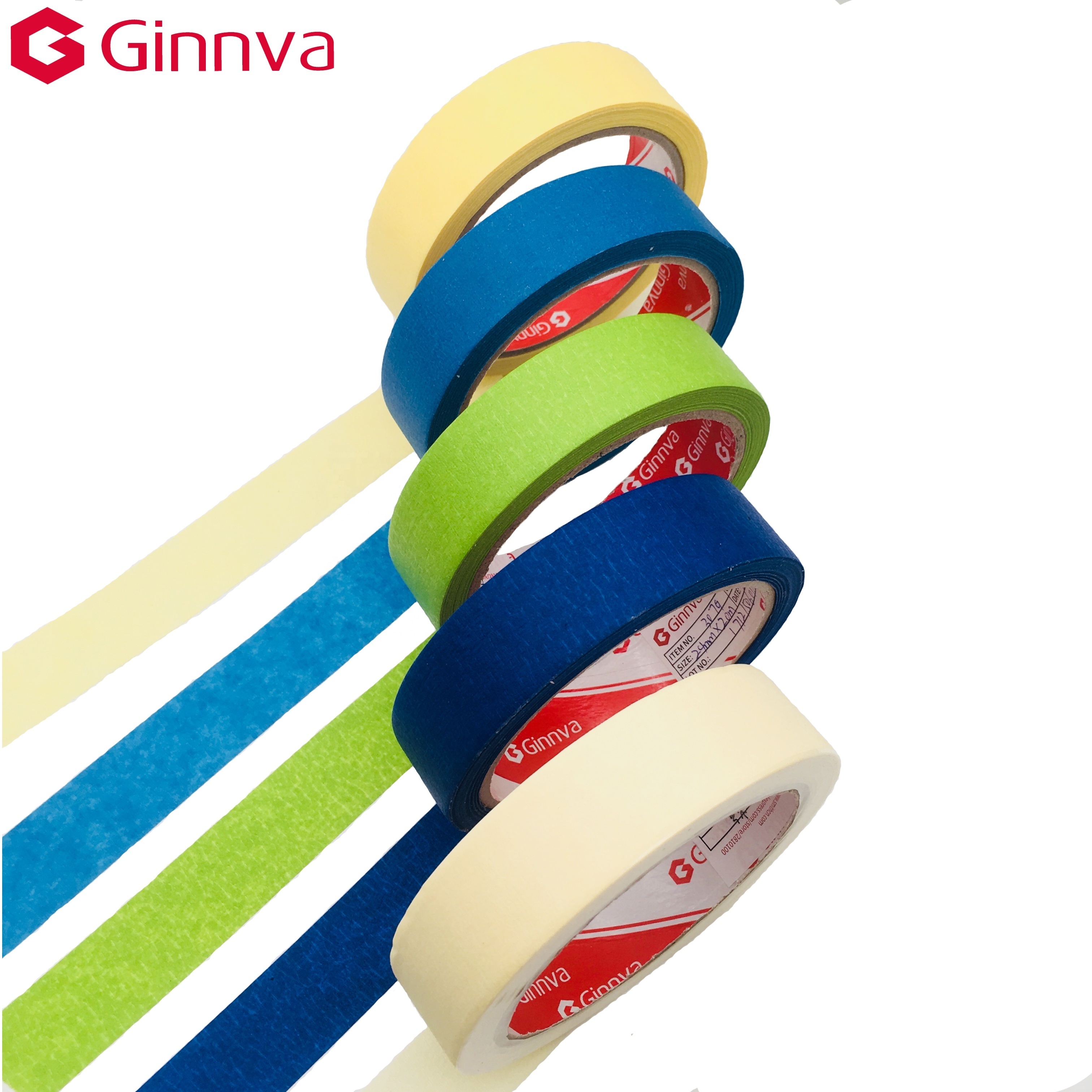 Ginnva Heat-Resistant Colored Rubber Masking Tape Single-Sided Pressure Sensitive Adhesive for Automotive Painting Applications