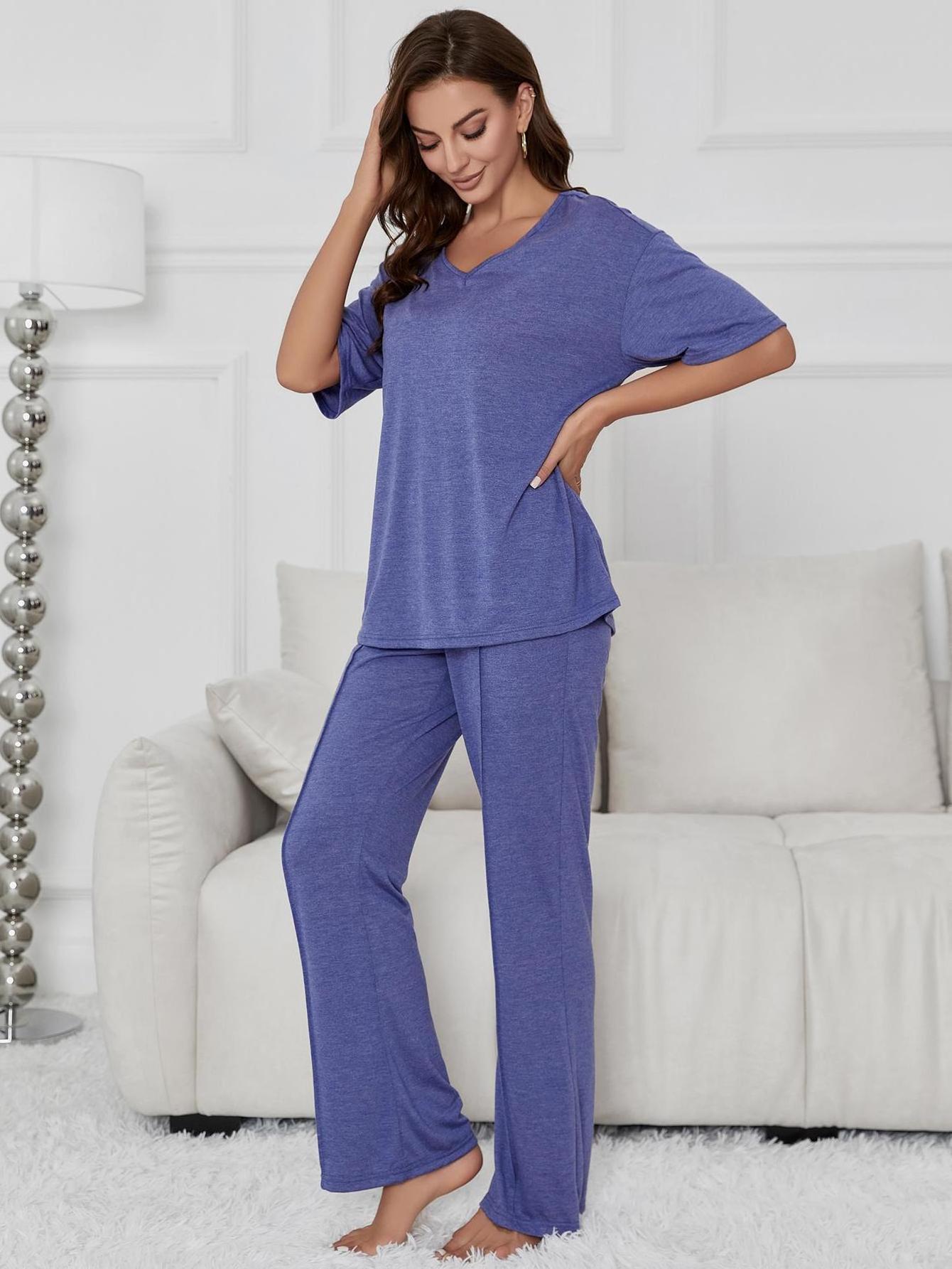 Wholesale Women's Cotton V-Neck Pajamas Breathable Soft Sleepwear with Elastic Waist Loungewear