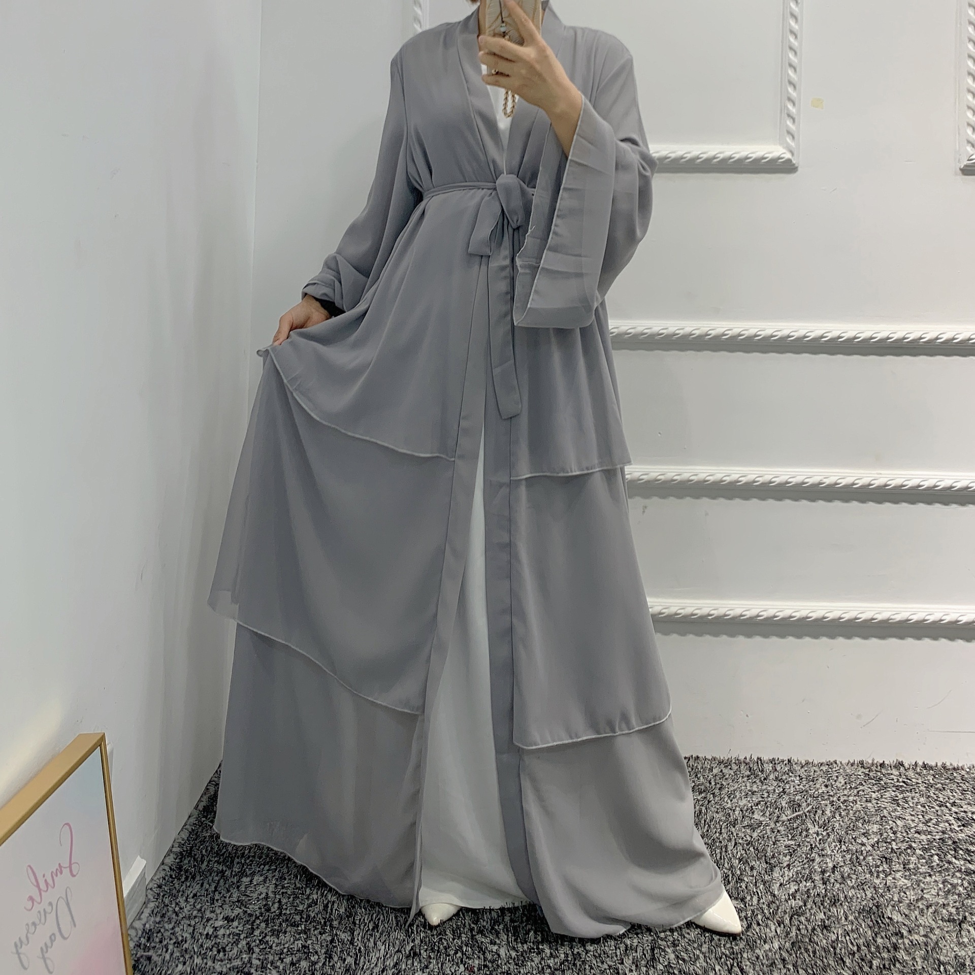 New design chiffon  3 layered 2022 new style Glory abaya turkish muslim open 2022 new style Glory abaya