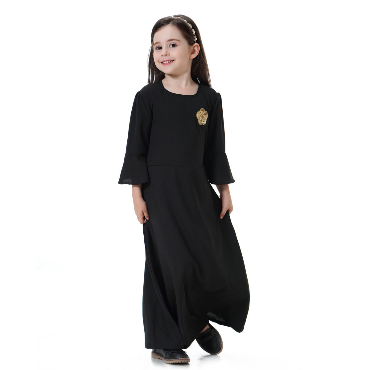 Soild color children islamic long dress muslim girl kaftan dubai abaya latest burqa designs hijab graduation outfits