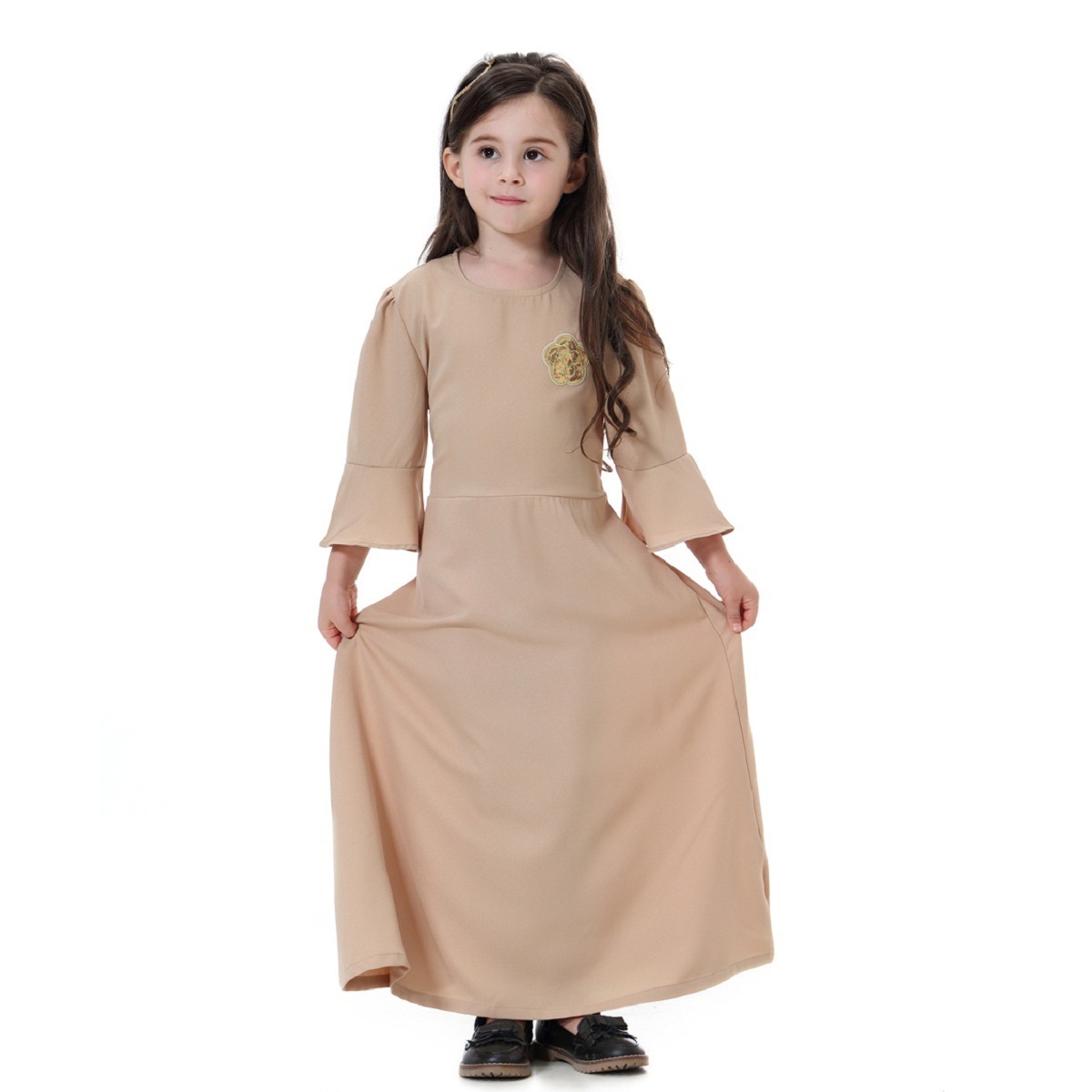 Soild color children islamic long dress muslim girl kaftan dubai abaya latest burqa designs hijab graduation outfits