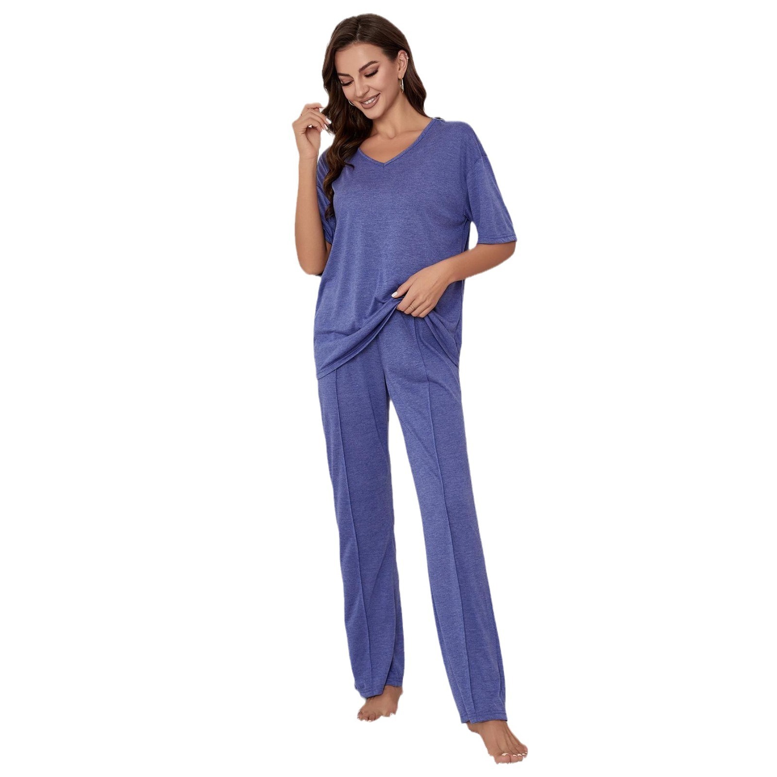 Wholesale Women's Cotton V-Neck Pajamas Breathable Soft Sleepwear with Elastic Waist Loungewear