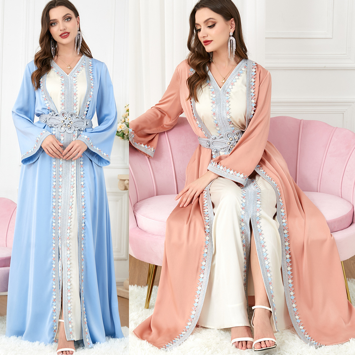 Lace embroidery long abaya open front cardigan muslim abaya islamic clothing and jewellery dubai abaya burqa