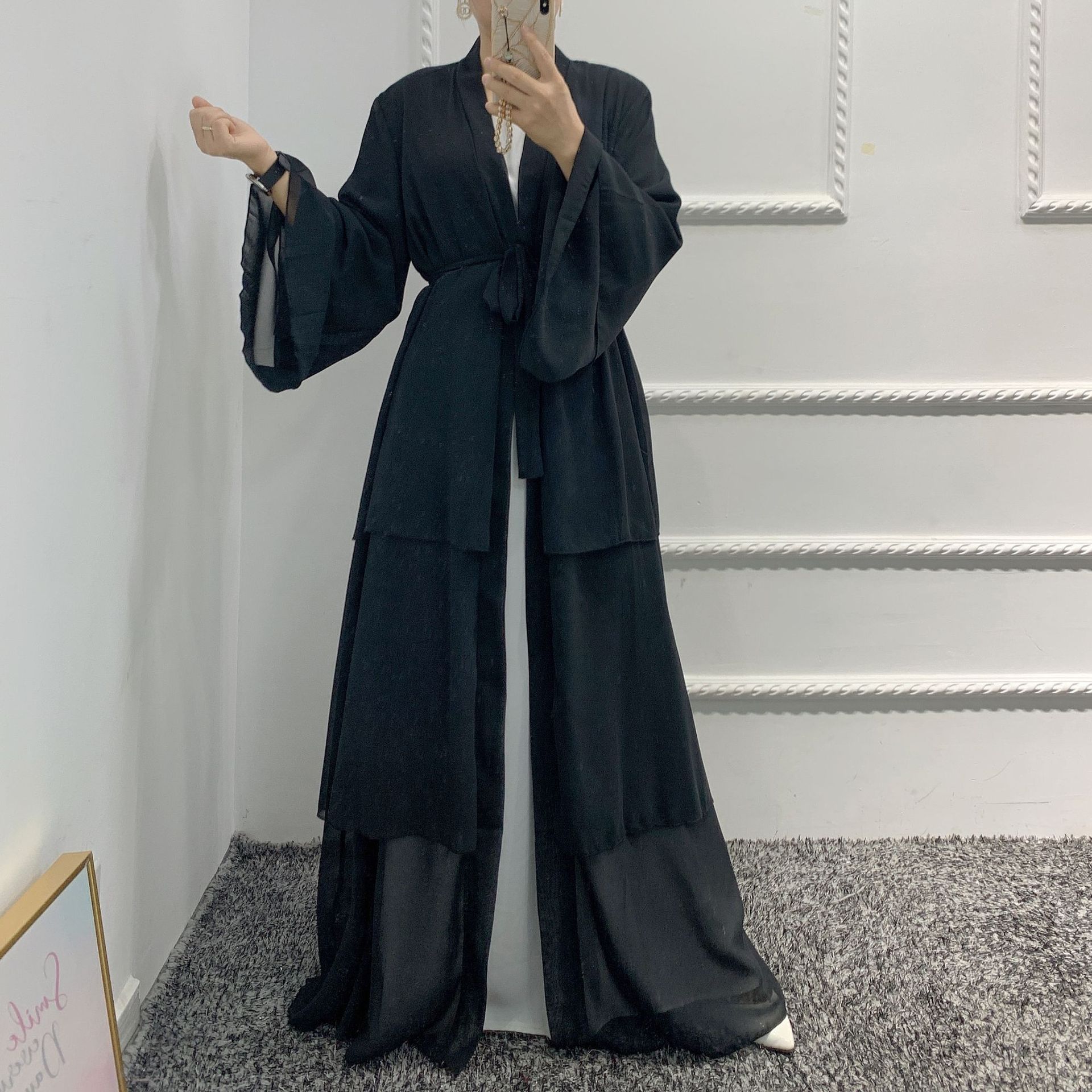 New design chiffon  3 layered 2022 new style Glory abaya turkish muslim open 2022 new style Glory abaya