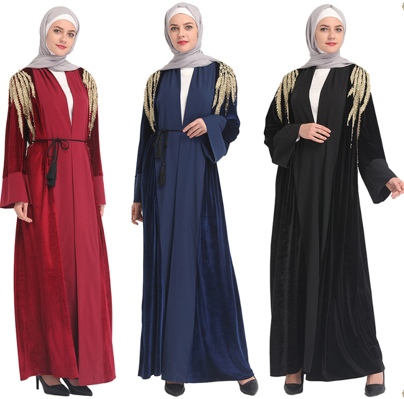 Velvet elegant fashion Middle East dubai cardigan gown hijab dubai abaya vintage islamic clothing muslim dress images abaya