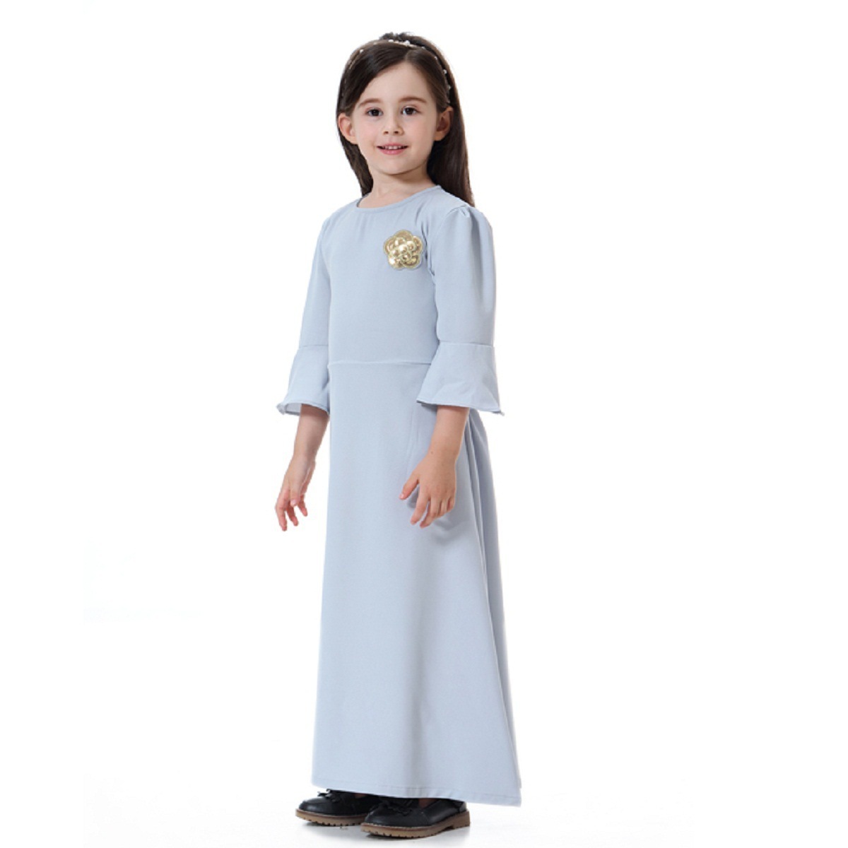 Soild color children islamic long dress muslim girl kaftan dubai abaya latest burqa designs hijab graduation outfits