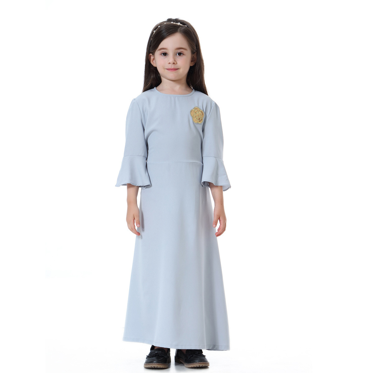 Soild color children islamic long dress muslim girl kaftan dubai abaya latest burqa designs hijab graduation outfits