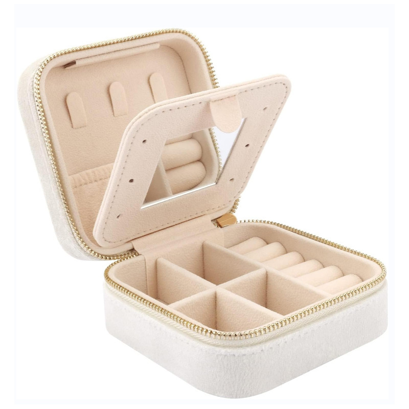 Portable Gold Necklace Velvet Jewelry Box with Mirror Ring Earring Pearls Packing Jewelry Multipurpose Storage Box