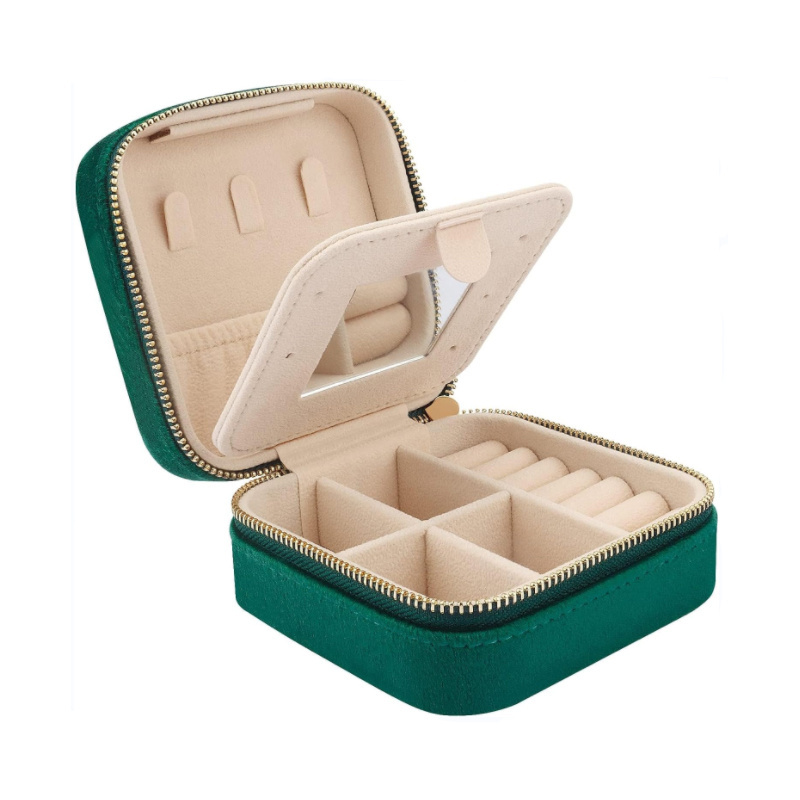 Portable Gold Necklace Velvet Jewelry Box with Mirror Ring Earring Pearls Packing Jewelry Multipurpose Storage Box