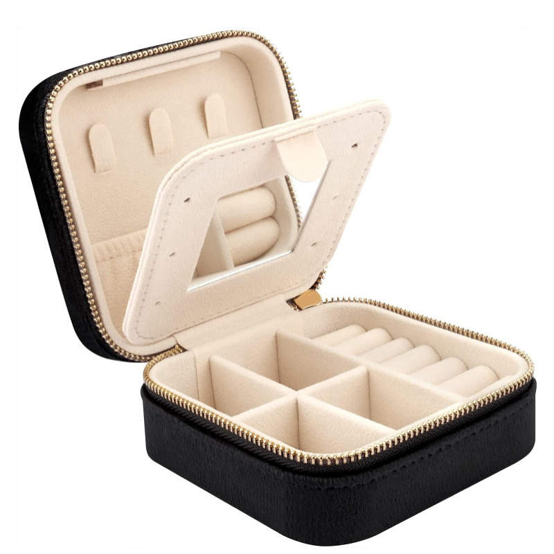 Portable Gold Necklace Velvet Jewelry Box with Mirror Ring Earring Pearls Packing Jewelry Multipurpose Storage Box