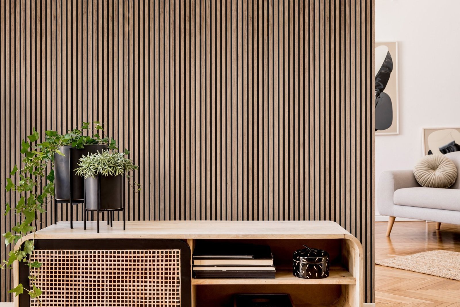 Contemporary Walnut Acoustic Slat Wood Wall Panel