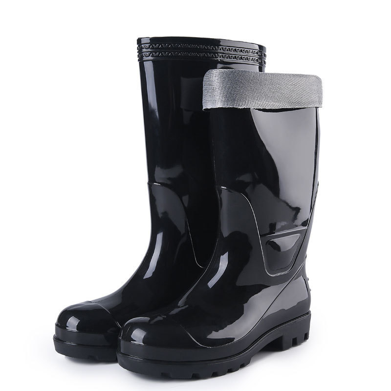 High quality custom LOGO anti-smashing men's black yellow high-top steel toe cap safety rain boots