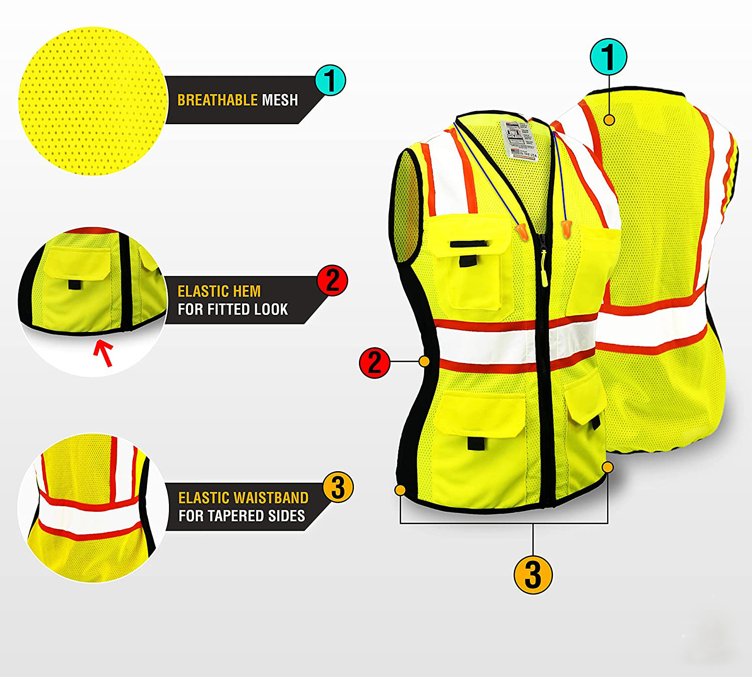 HBC Ladies Safety Vest for Women Class 2 ANSI Tested OSHA Compliant Female Fitted Construction Mesh Safety Vest