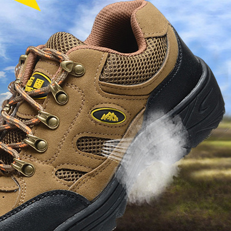 Khaki outdoor hiking shoes microfiber leather wear-resistant rubber sole anti-smash and anti puncture safety shoes