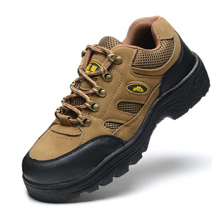 Khaki outdoor hiking shoes microfiber leather wear-resistant rubber sole anti-smash and anti puncture safety shoes