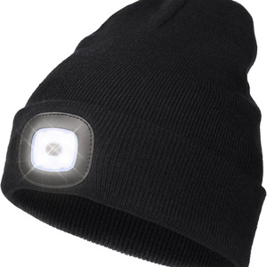 Unisex Led Knitted Beanie With Head Lamp Light led Usb Rechargeable High Powered Hip Pop Knit Cap bonnet hiver winter hat