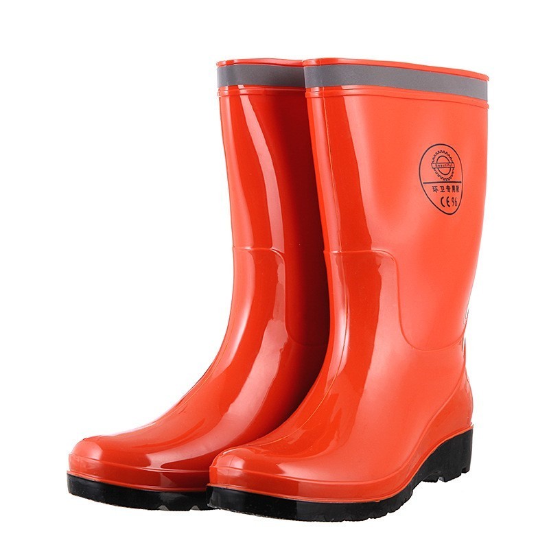 Factory direct sale women middle cut safety rain boots with reflective strip orange mining gum boots waterproof rain