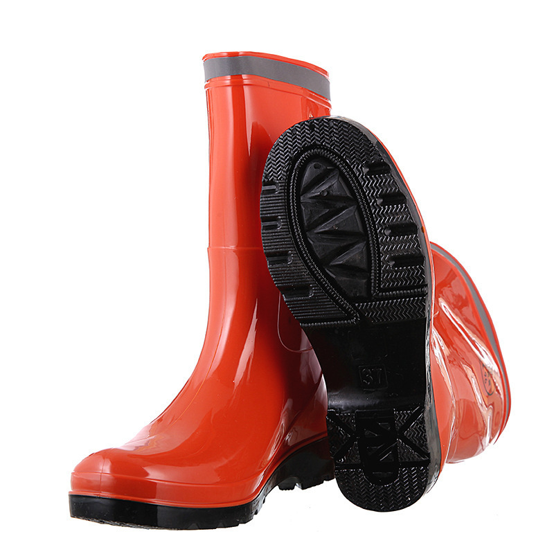 Factory direct sale women middle cut safety rain boots with reflective strip orange mining gum boots waterproof rain