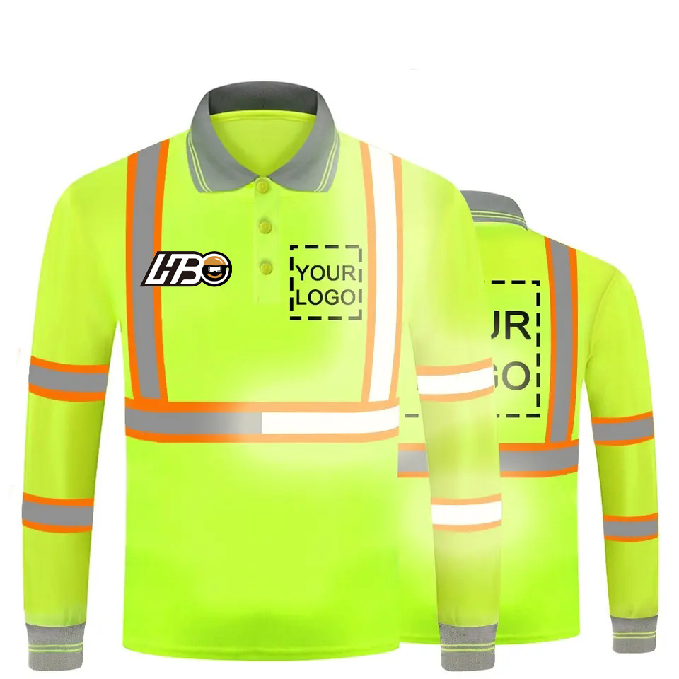 HBC Custom High Visibility Reflective Safety Vest Construction Hi Viz Work Shirts with Pocket T Shirts with Long Sleeves for Men