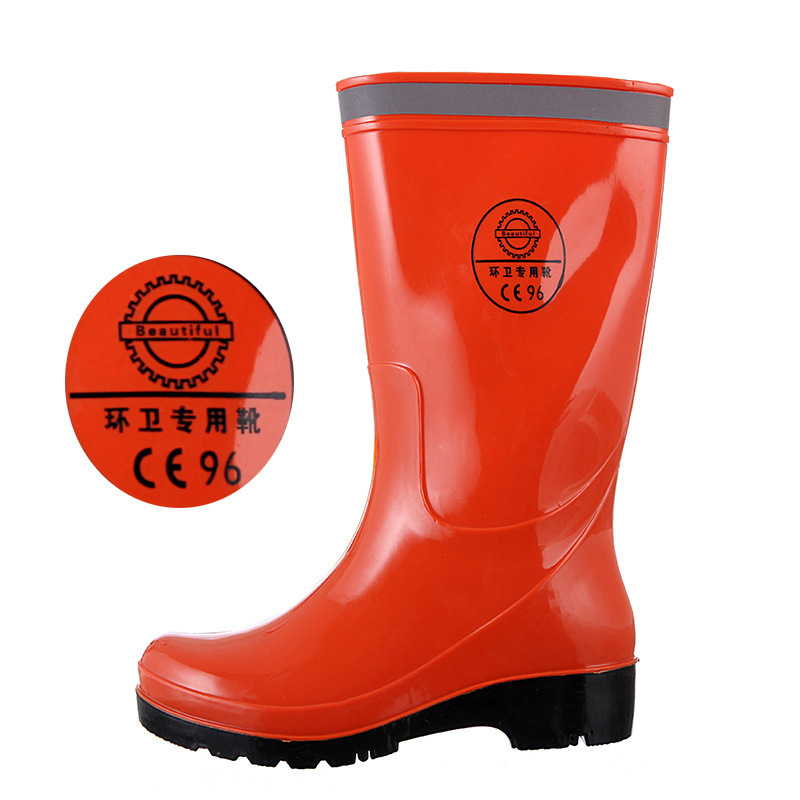 Factory direct sale women middle cut safety rain boots with reflective strip orange mining gum boots waterproof rain