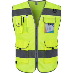 HBC Custom High Visibility Zipper Vests Security Reflective Safety Men Vests with Multi Pocket