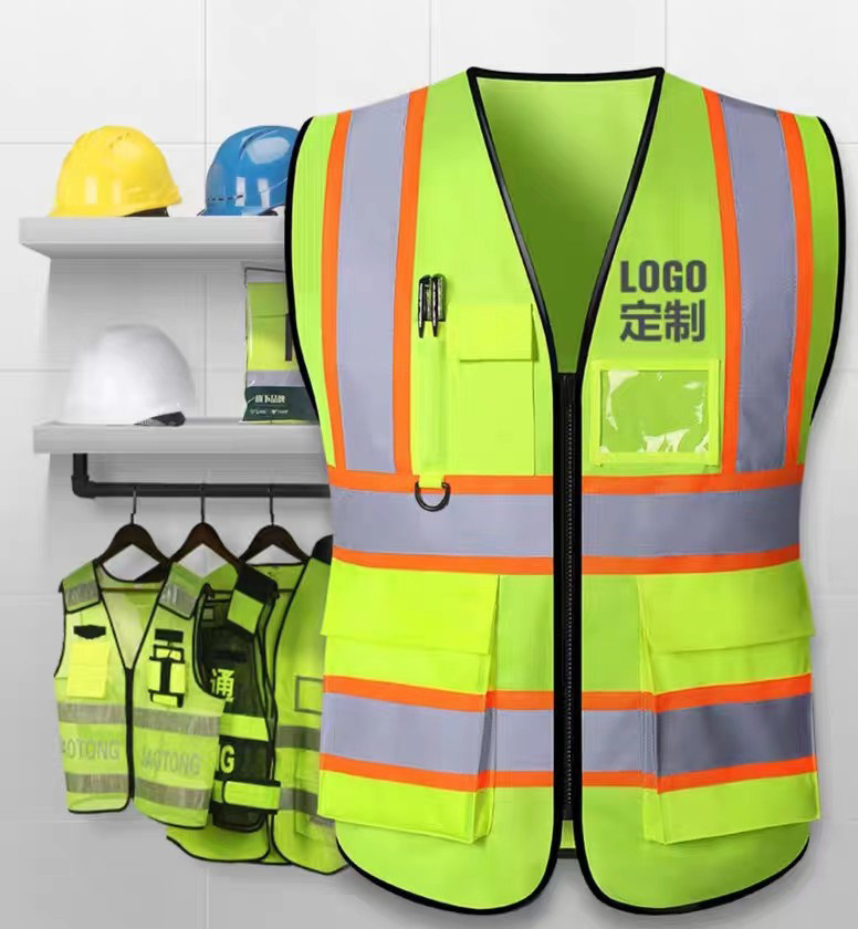 Wholesale reflective  construction reflective vest safety protective clothing construction reflective muti pockets hi vis vest