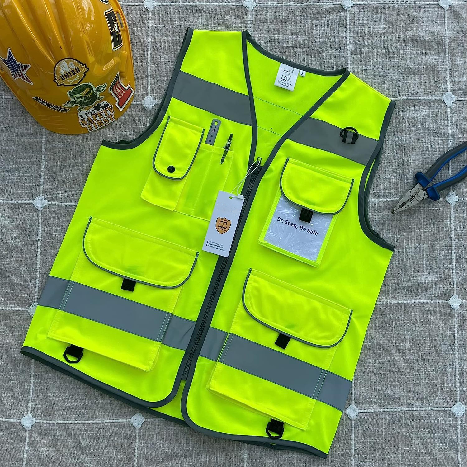 HBC Custom High Visibility Zipper Vests Security Reflective Safety Men Vests with Multi Pocket