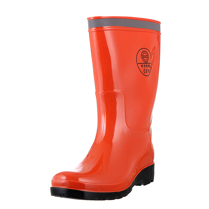 Factory direct sale women middle cut safety rain boots with reflective strip orange mining gum boots waterproof rain