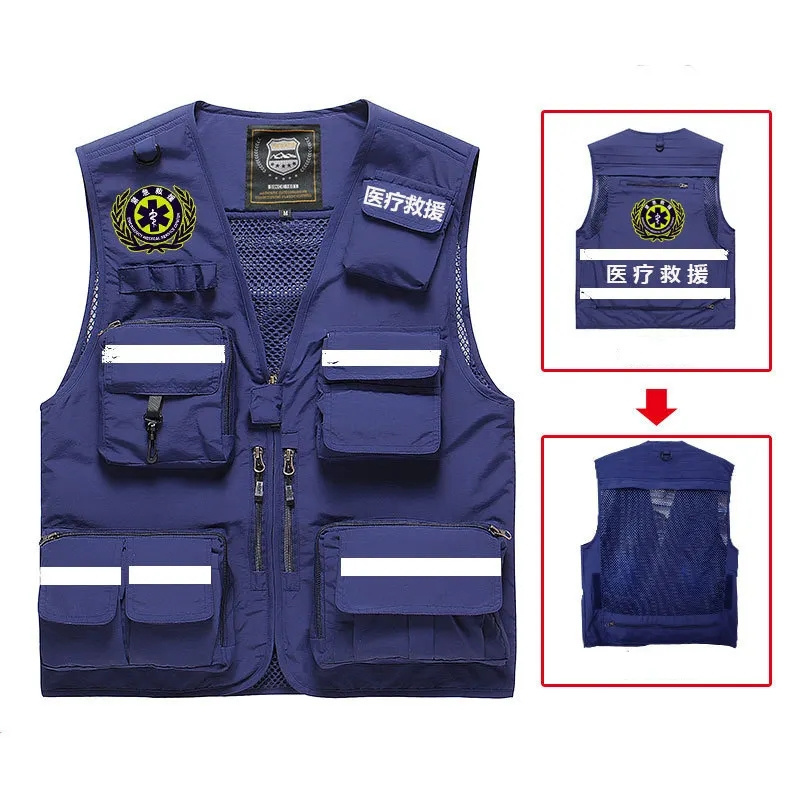 fast delivery 100% Polyester outdoor High-vis Reflector Jackets Safety Reflective Vests with Zipper and Pockets Road safety vest