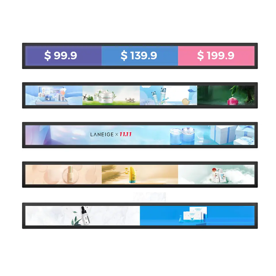 Hobovar 28 28.6 Inch Ultra Wide Stretched Bar Screen Lcd Digital Signage Android Network Advertising Display For Shelves