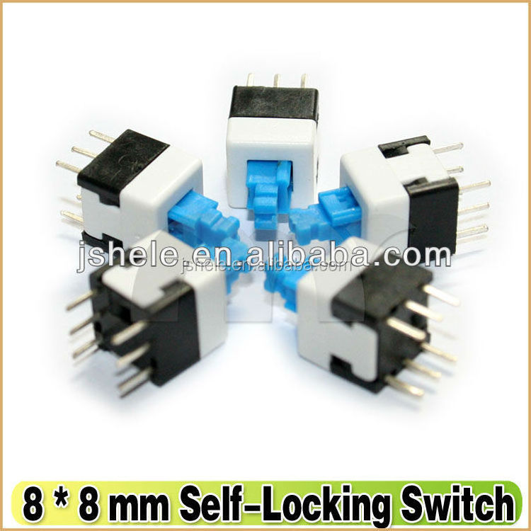 Latching Push Button Switch ON/OFF DPDT 6Pin DIP 0.5A 30V DC 8.5x8.5mm