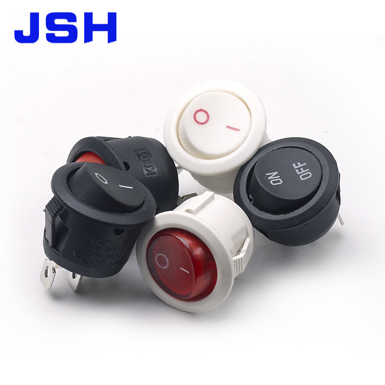 Red Light Illuminated 3 Pin ON-OFF SPST Round Rocker Switch 6A/250V 10A/125V