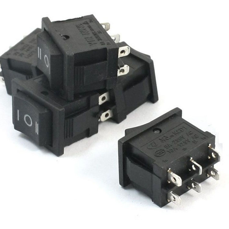 JSH KCD1 6pin 3position center off  DPDT BLACK  panel 250vac 6A rocker switch from zhejiang wenzhou jinsheng