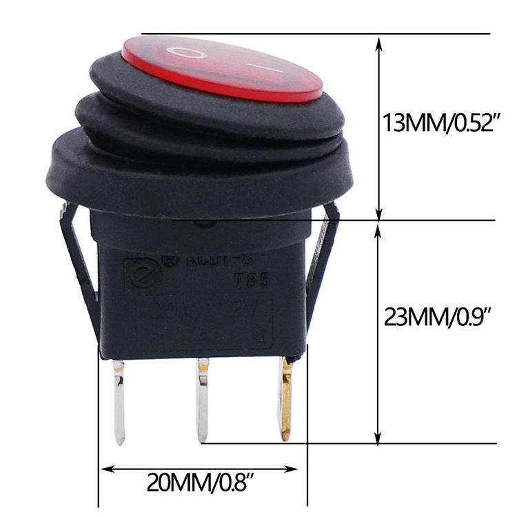 KCD3 KCD2 12V 20A Waterproof Round On/Off  mini  3P Rocker Switch Car Auto Boat SPST  with tuv vde certificatte from factory