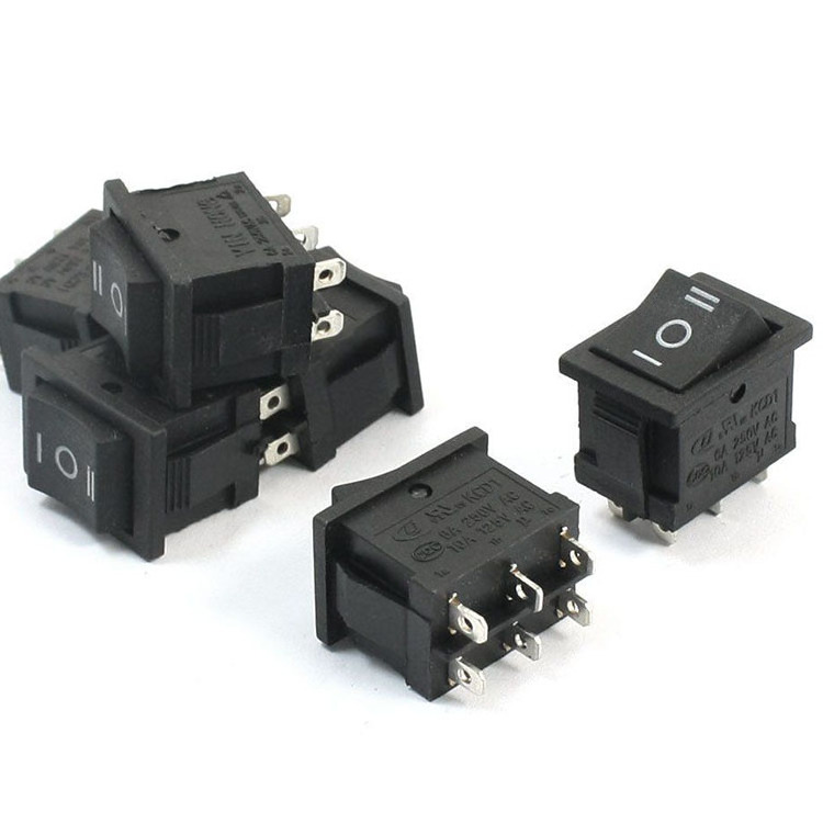 JSH KCD1 6pin 3position center off  DPDT BLACK  panel 250vac 6A rocker switch from zhejiang wenzhou jinsheng